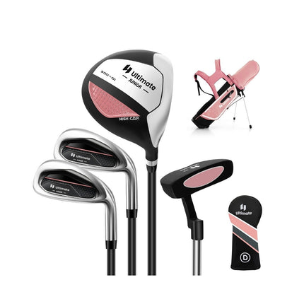 Dětská golfová sada 4 ks s bagem a pláštěnkou pro děti 8-10 let, růžová