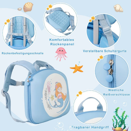 Dětský kufr + batoh 4 ks 10"+14", dětský kufřík na kolečkách, modrý
