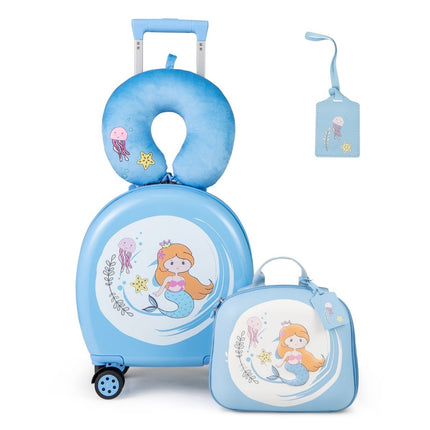 Dětský kufr + batoh 4 ks 10"+14", dětský kufřík na kolečkách, modrý