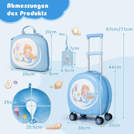 Dětský kufr + batoh 4 ks 10"+14", dětský kufřík na kolečkách, modrý