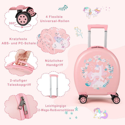 Dětský kufr + batoh 4 ks 10"+14", dětský kufřík na kolečkách, růžový