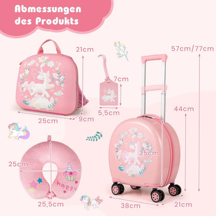 Dětský kufr + batoh 4 ks 10"+14", dětský kufřík na kolečkách, růžový