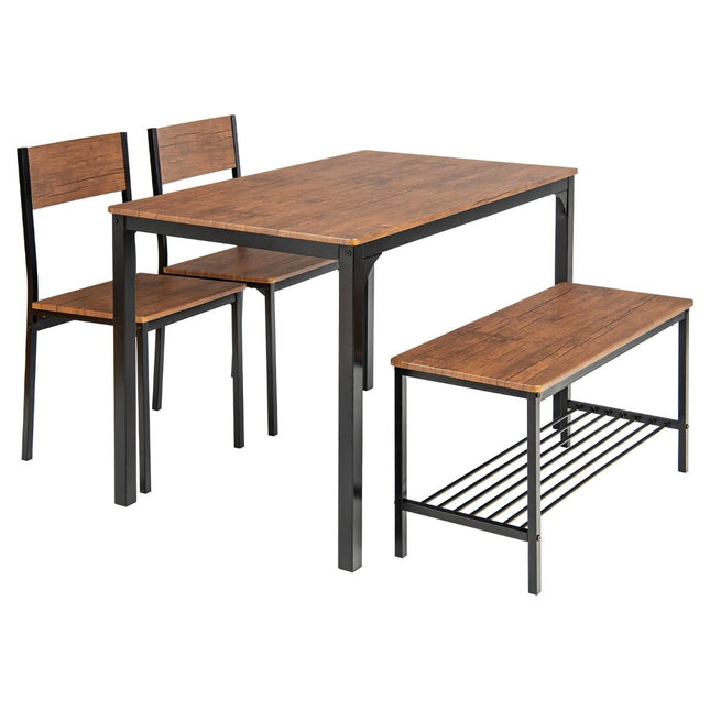 Eettafel- en stoelenset van 4 stuks met 2 stoelen en 1 zitbank bruin