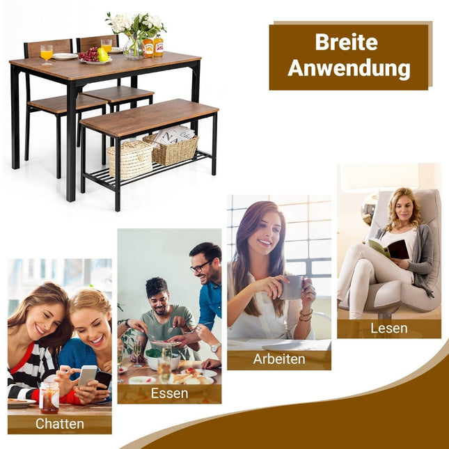 Eettafel- en stoelenset van 4 stuks met 2 stoelen en 1 zitbank bruin
