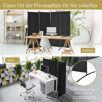 4-piece folding partition privacy screen for home, office 220 x 51 x 173 cm black