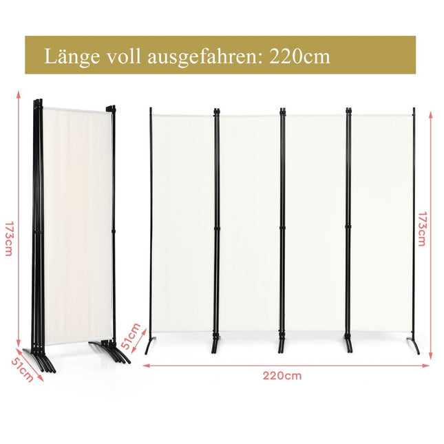 4-delige opvouwbare scheidingswand voor thuiskantoor 220 x 51 x 173 cm wit