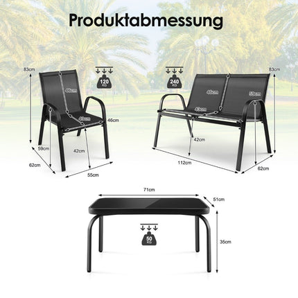 Terasová sedací sestava 4 ks s konferenčním stolkem 51 x 71 x 35 cm šedá