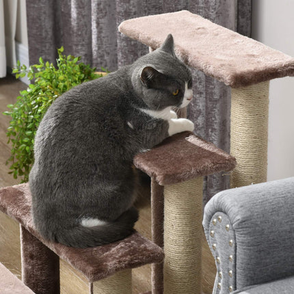 Pet ladder with scratching post, plush, brown, 60x40x64 cm