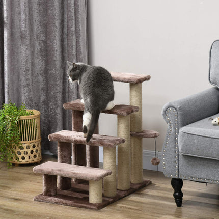 Pet ladder with scratching post, plush, brown, 60x40x64 cm