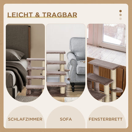 Pet ladder with scratching post, plush, brown, 60x40x64 cm