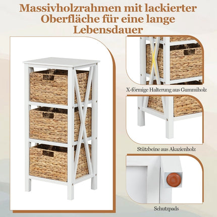 4-tier bedside table with 3 seagrass baskets & X-Design narrow side table 36 x 30 x 80 cm white