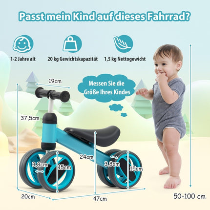 4 wheels children's balance bike without pedal for children from 1-2 years blue