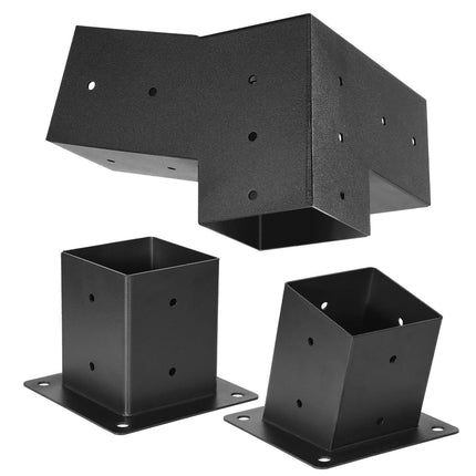 4x4 3-Way Slanted Pergola Brackets Kit with Bases, 2-Pack