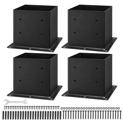 4x4 Post Base Brackets, 4-Pack, Carbon Steel, Black
