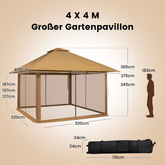 Zahradní pavilon 4x4m se síťovými stěnami, UV ochrana