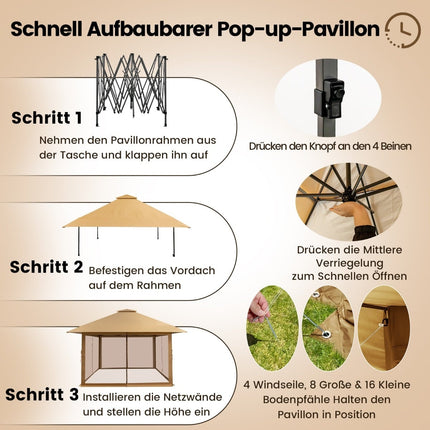 4x4m Outdoor Pavilion with Mesh Walls, UV Protection