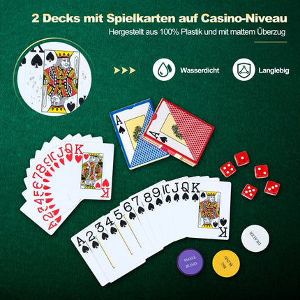 Pokerová sada 500 dílů s laserovými žetony, kartami, kostkami a kufříkem