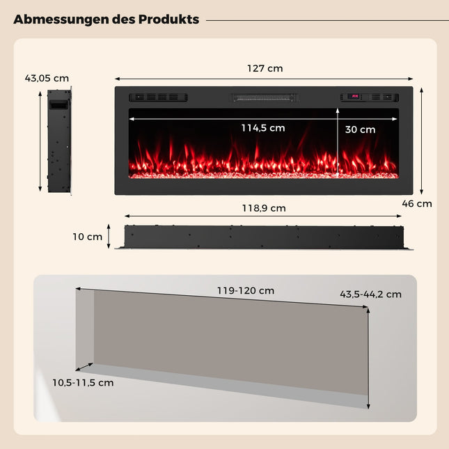 Elektrický krb 50" s topením, 750W/1500W, ovládání přes WiFi