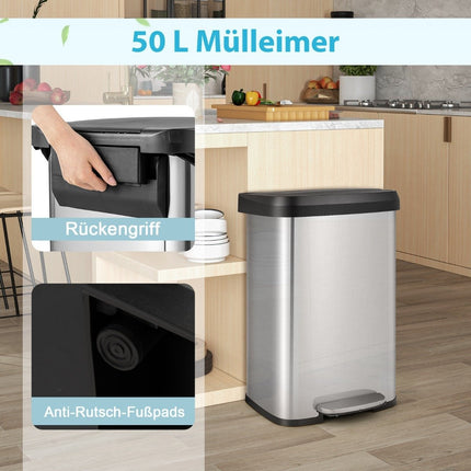 Kuchyňský odpadkový koš 50L se soft-close víkem a pohlcovačem pachů, stříbrná