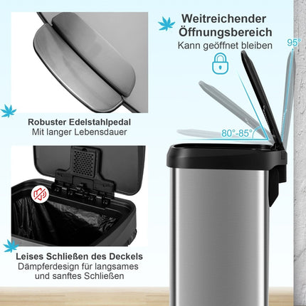 Kuchyňský odpadkový koš 50L se soft-close víkem a pohlcovačem pachů, stříbrná