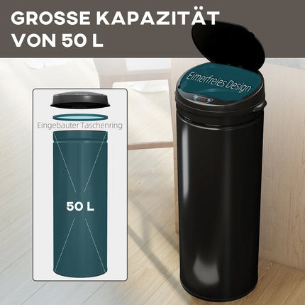 Bezdotykový nerezový odpadkový koš 50L, soft-close