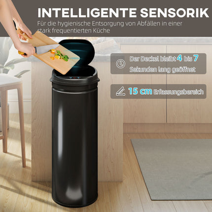 Bezdotykový nerezový odpadkový koš 50L, soft-close