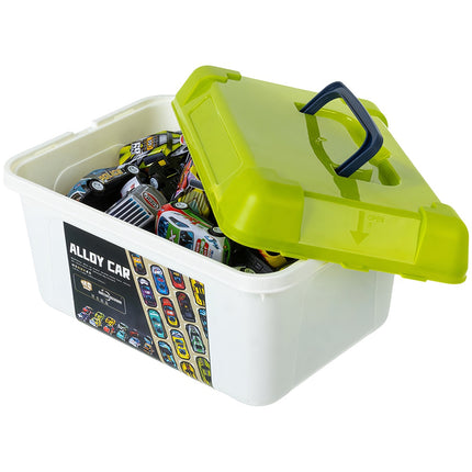 50 Pull-Back Toy Cars with Suitcase – No Batteries Needed