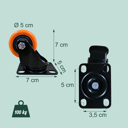 Otočná kolečka 50 mm, sada 4 ks, ocel a PVC