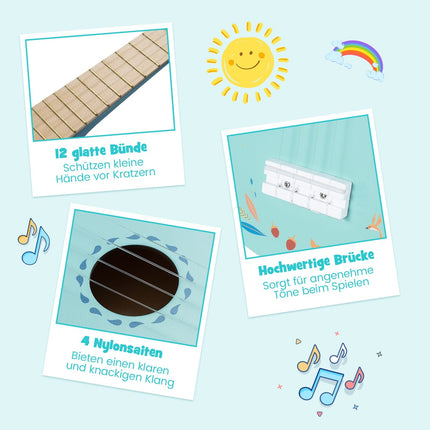 53 cm Kinder-Ukulele, Korpus aus Lindenholz, hellblau