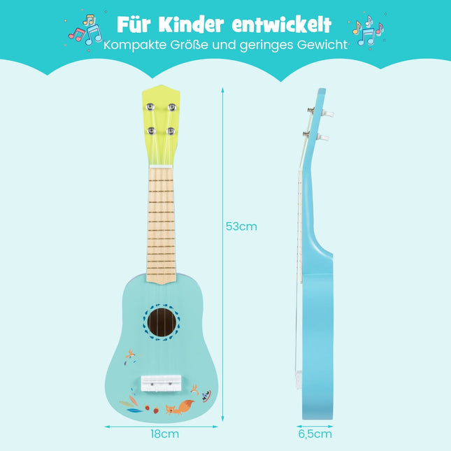 Dětské ukulele 53 cm, 4 struny, lipové tělo, světle modrá