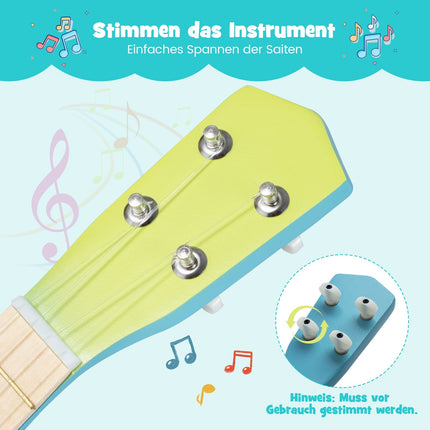 53 cm Kinder-Ukulele, Korpus aus Lindenholz, hellblau