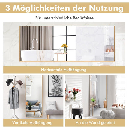 Celopostavové zrcadlo 56 x 150 cm HD k zavěšení i opření, nástěnné zrcadlo, zlatá