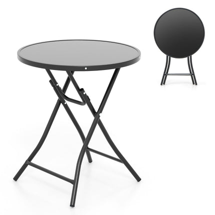 Kulatý bistro stolek o průměru 59 cm s deskou z tvrzeného skla a robustním kovovým rámem