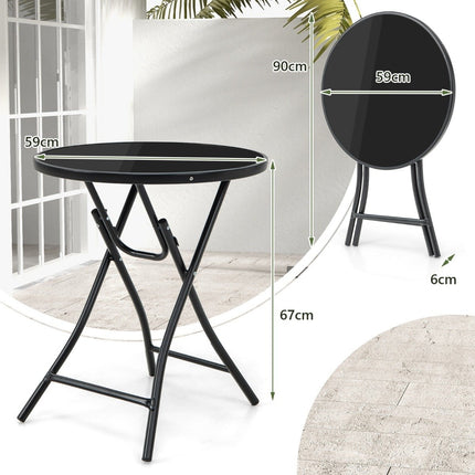 Kulatý bistro stolek o průměru 59 cm s deskou z tvrzeného skla a robustním kovovým rámem