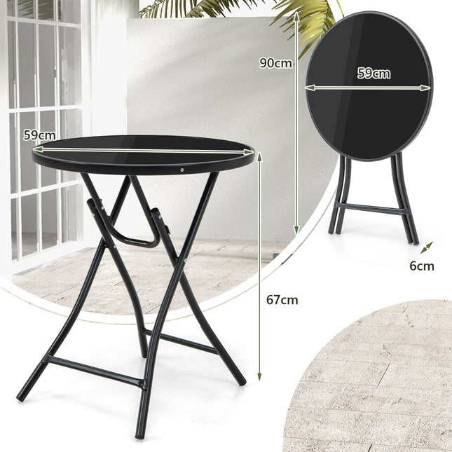 Kulatý bistro stolek o průměru 59 cm s deskou z tvrzeného skla a robustním kovovým rámem
