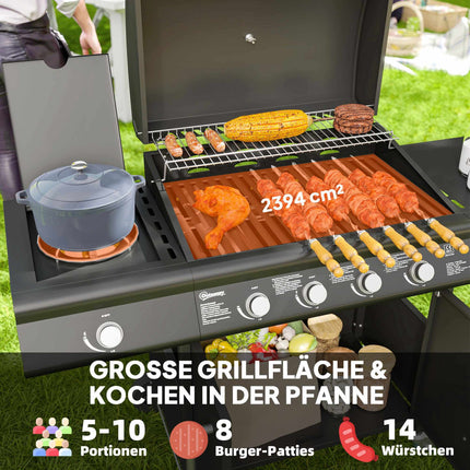5-Burner Gas Grill with Side Burner, Black, 2394 cm²