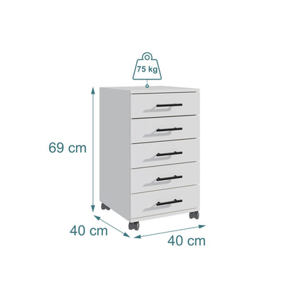 5-Drawer Rolling Office Cabinet with Wheels