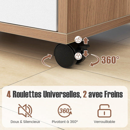 Pojízdná úložná skříňka s 5 zásuvkami, aretační kolečka, přírodní
