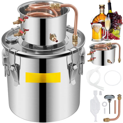 5 Gallon Alcohol Still Kit, Stainless Steel, Copper Coil, Thermometer