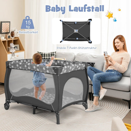 5 IN 1 Baby Bed Portable Side Bed Travel Cot with Foldable Mattress 102 cm x 72 cm x 74 cm Gray