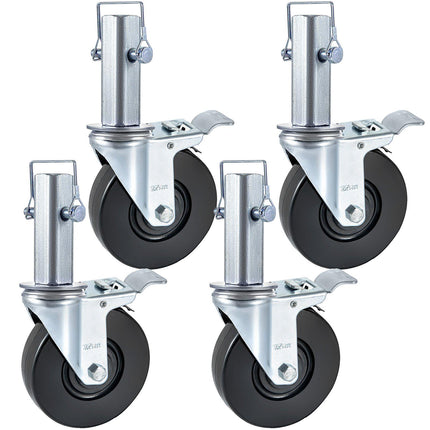 5 Inch Rubber Swivel Caster Wheels, Dual Lock, 4 Pack, 440 lb