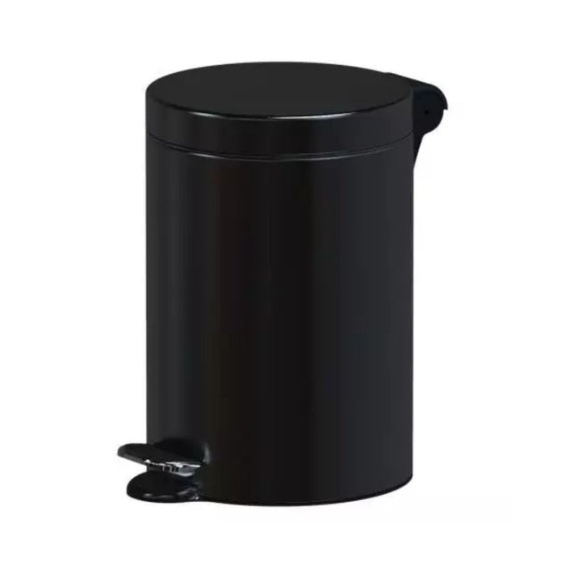 5L Black Steel Pedal Bin with Click Lock Mechanism