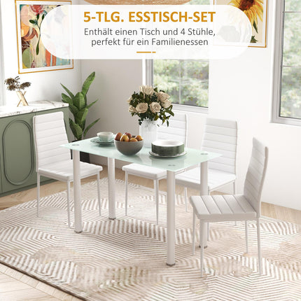 5-piece dining room set, glass table & 4 steel chairs, black