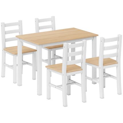 5-Piece Dining Set for 4, Solid Pine, Natural/White