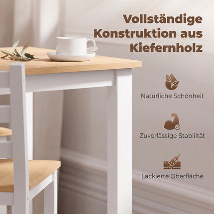 5-Piece Dining Set for 4, Solid Pine, Natural/White