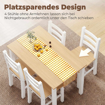 5-Piece Dining Set for 4, Solid Pine, Natural/White