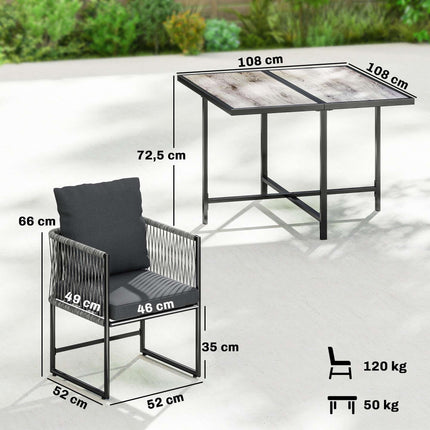 5-Piece Outdoor Patio Set with Cushions, Black and Gray