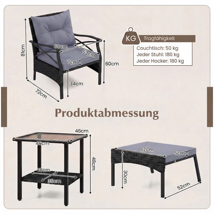 5-Piece Wicker Patio Set with Ottomans, Gray