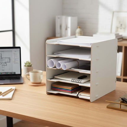 5-Slot MDF Letter Tray – White Wood-Effect Desk Organiser