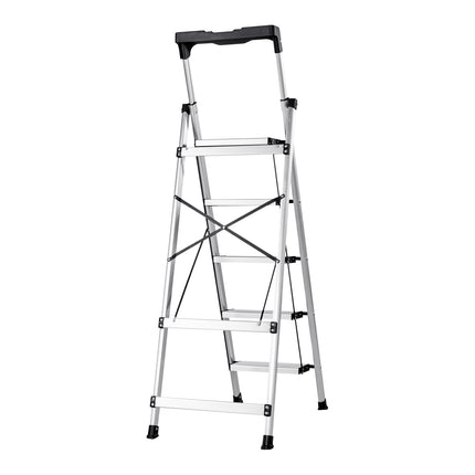 5-Step Folding Aluminum Ladder, 150 kg, Anti-Slip, Tray